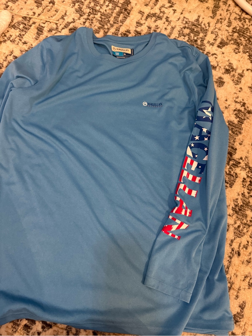 Magellan Outdoors Light Blue Long-Sleeve Performance Tee with Sleeve Graphic